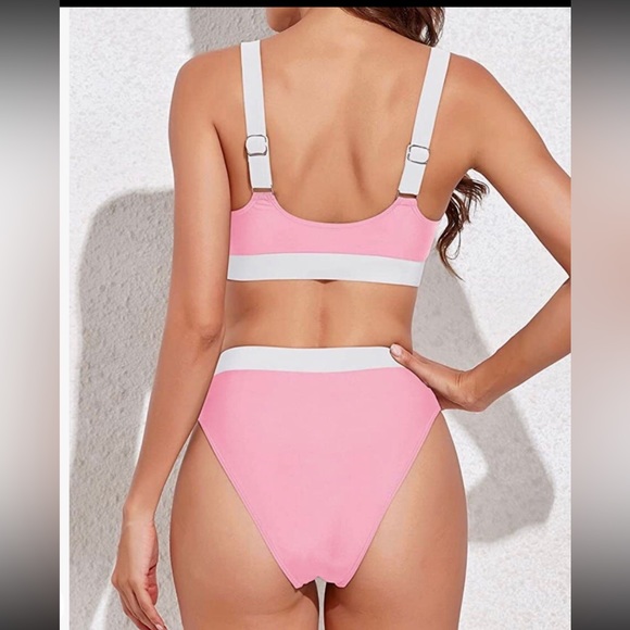 Tempt Me Women Two Piece Bikini Swimsuit  PINK AND WHITE SIZE SMALL - Picture 2 of 7